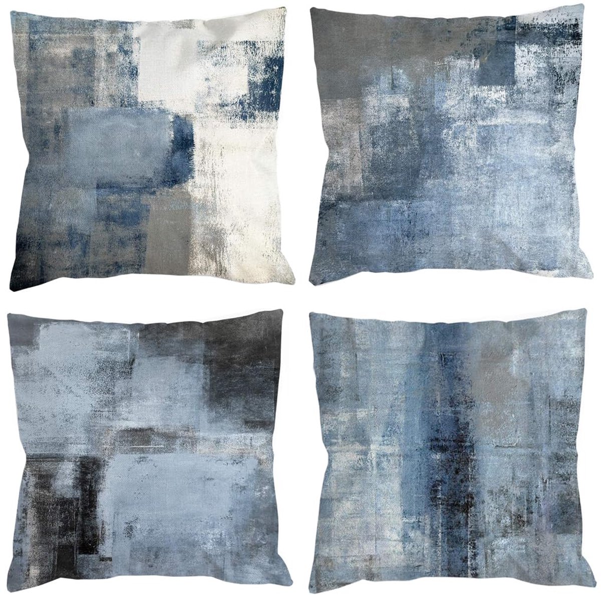 Ibenzoa Set van 4 decoratieve kussenslopen in blauwgrijze tinten met abstract ontwerp blauw grijs