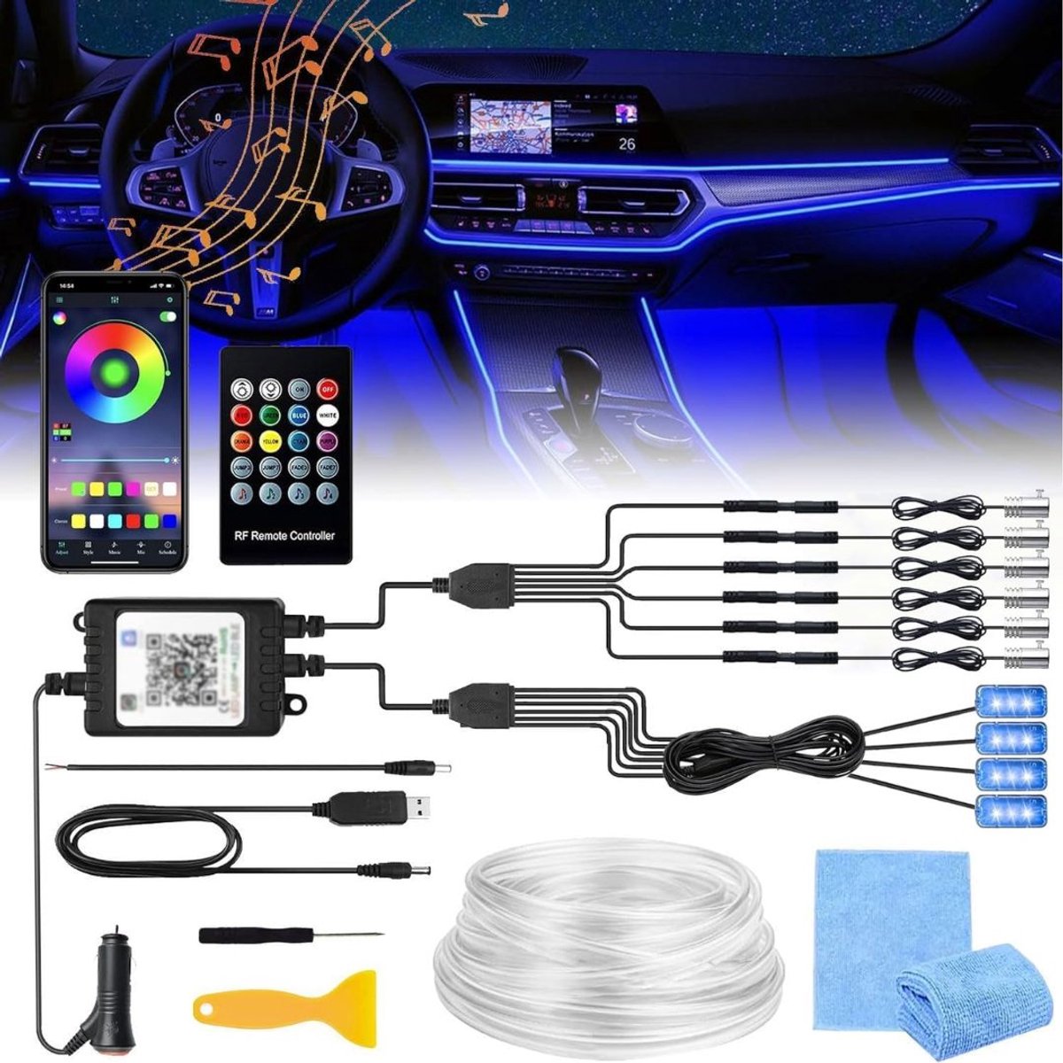 Auto Interieur Verlichting - Led Strip Auto – 6M – Met App - Blauw