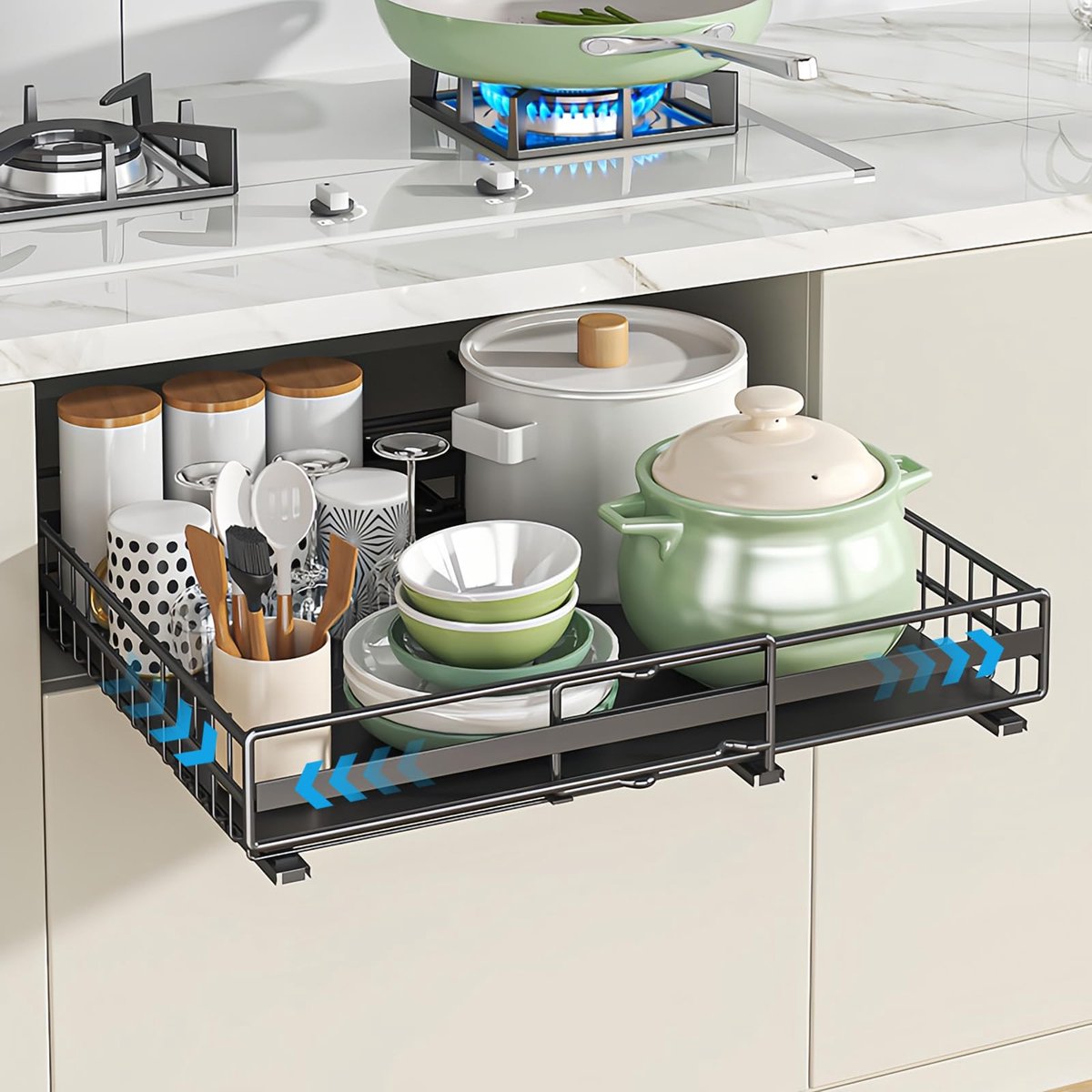 Azomor® Uittrekbare keukenlade organiser voor efficiënte opbergruimte in kasten