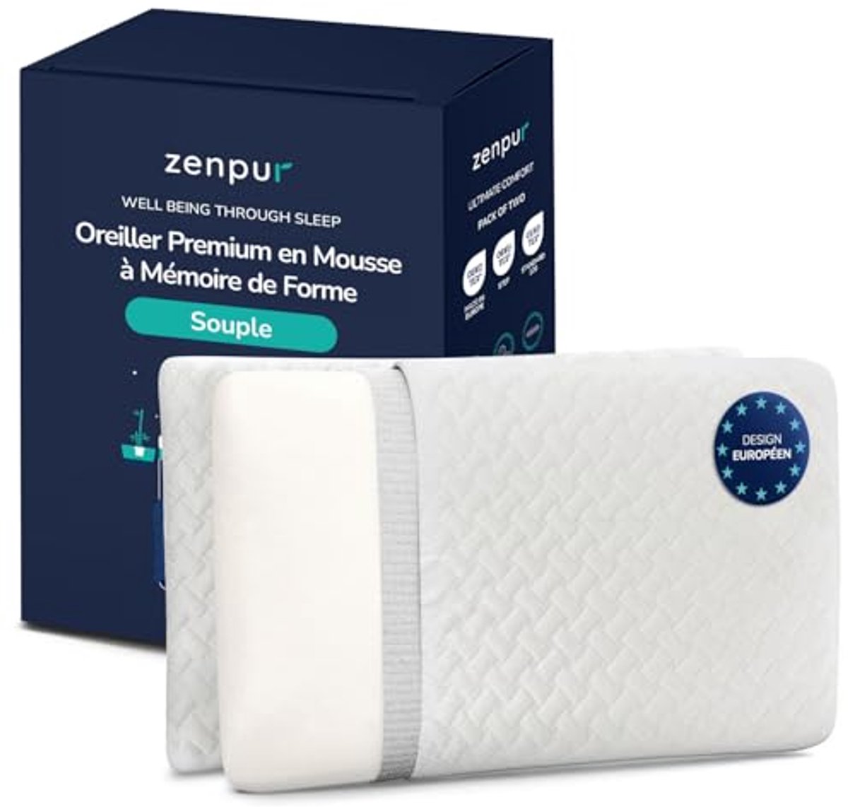 Ergonomische traagschuim kussens set van 2 - Bamboehoezen - 60 x 40 cm - Oeko-Tex gecertificeerd