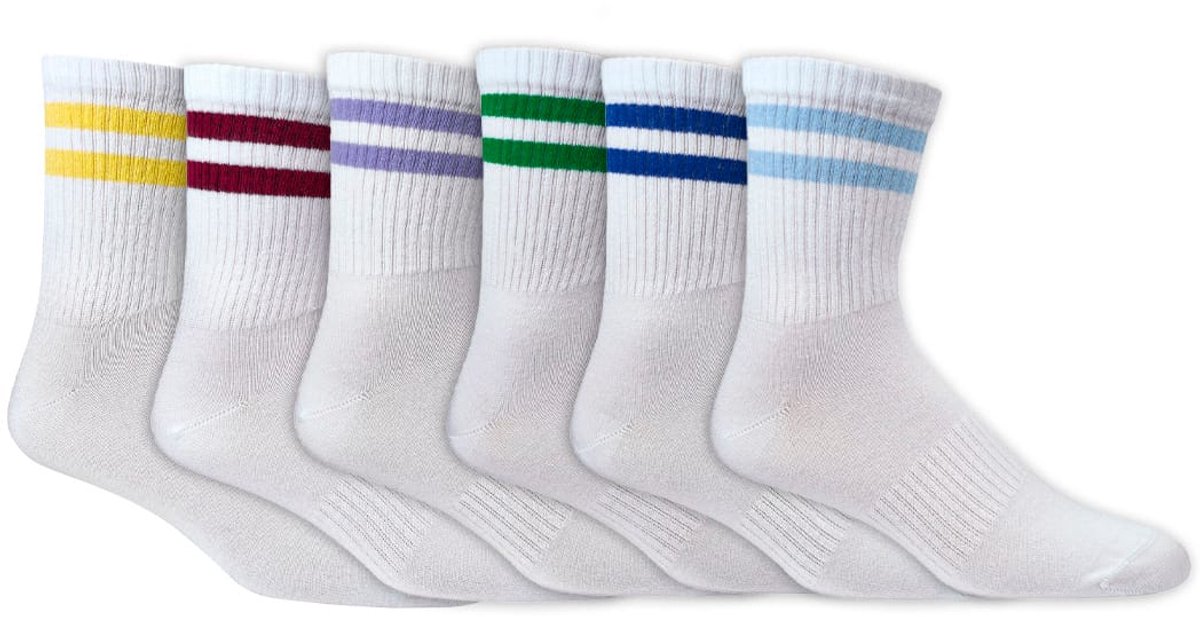 Crew Socks | Dunne sportsokken | Versterkte hak en teen | Kleur: Diverse kleuren | Maat: 36-41 / 42-47 | Aantal: 6 paar