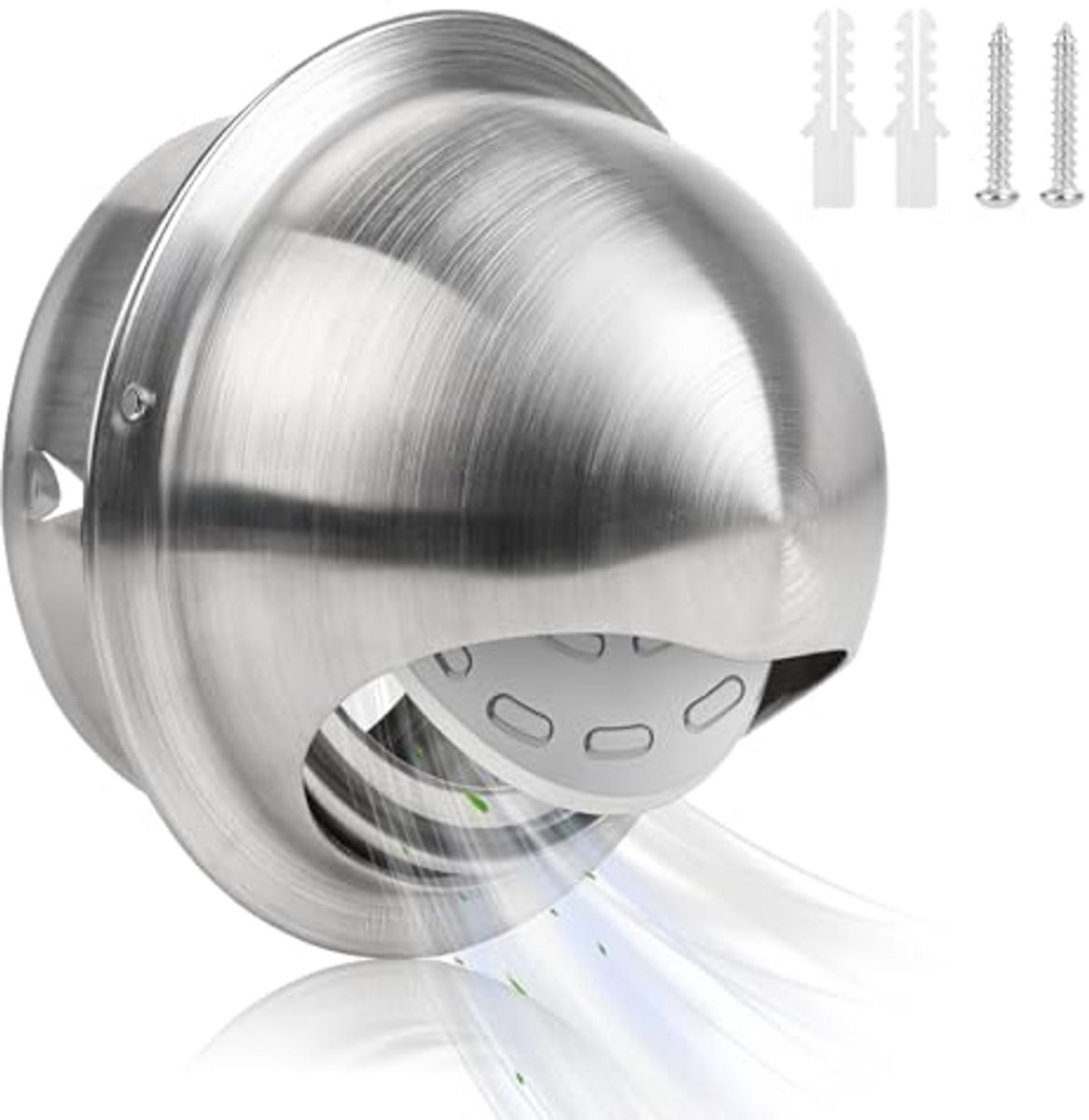 Rond ventilatierooster 125 mm van roestvrij staal met geïntegreerde terugslagklep