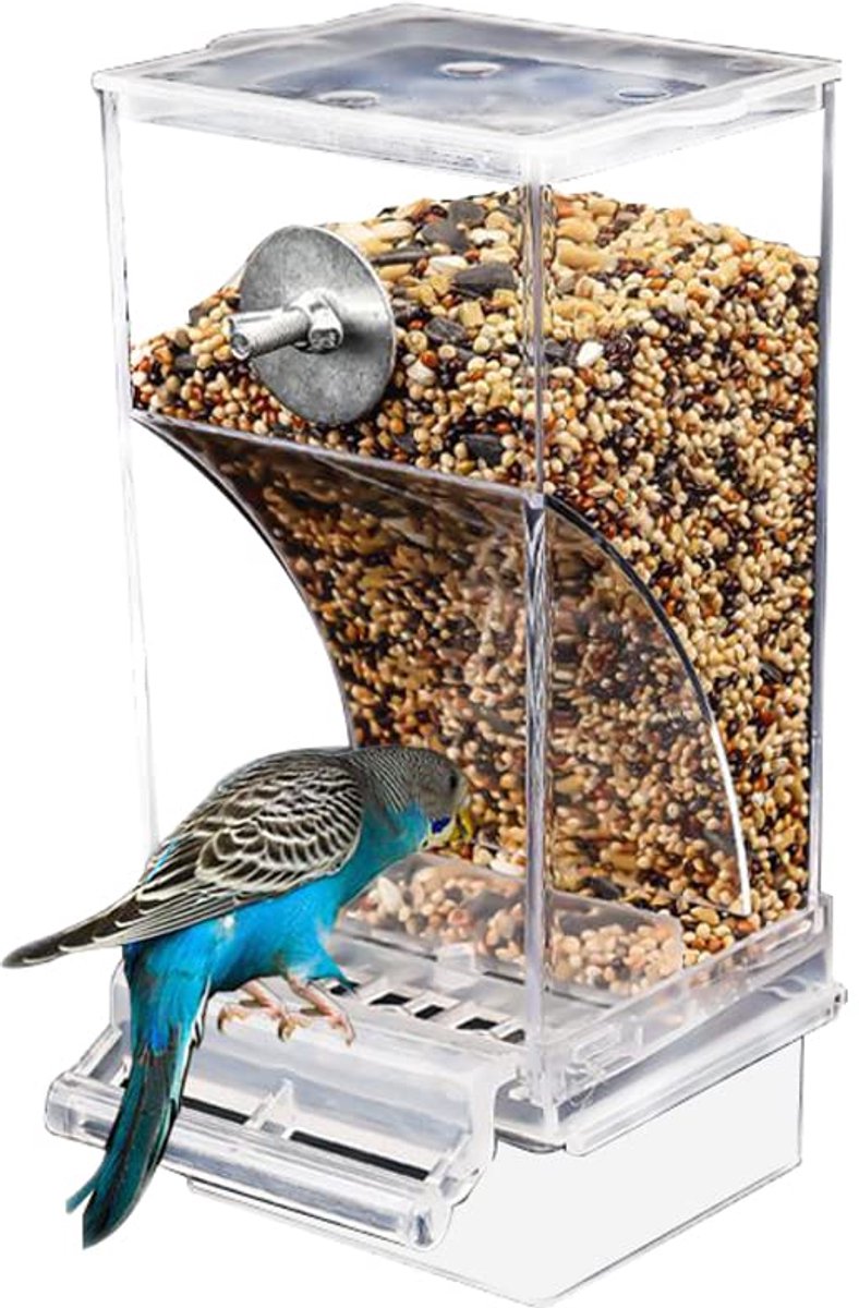 Automatic Bird Feeder Splash Waterproof, Cage Accessories for Parakeet Canary Cockatiel Finch, New Design and Material, Filter Hole, Pole Design (1)