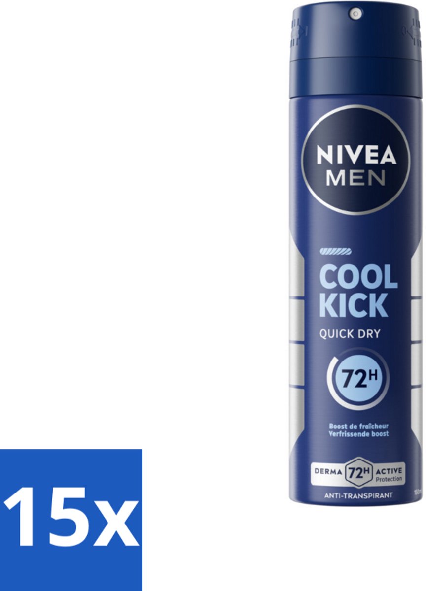 15 x NIVEA Men Deodorant Spray Cool Kick 150 ml - Anti-transpirant - Zweetvermindering - Frisheid - Koele Geur - 48 Uur Bescherming