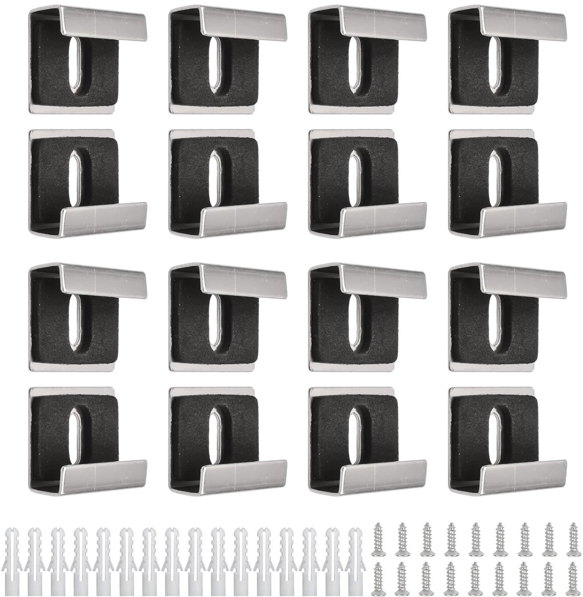 Mirror Holder, 16 Pieces Mirror Glass Wall Hanging Set Stainless Steel Mirror Mounts Wall Mounted Mirror Brackets, Glass Mirror Holder Set for 6-8mm Thick Frameless Mirror