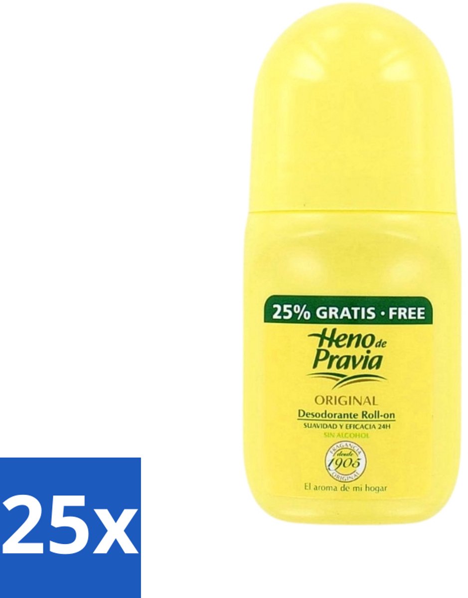25 x Heno De Pravia - Deodorant Roller - Original Geur - 50 ml - Deodorant Roller - Deodorant - Frisheid - Alcoholvrije Deodorant - Huidgevoelig
