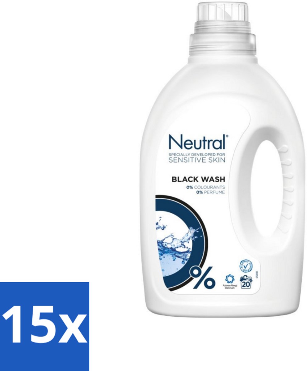 15 x Neutral Vloeibaar Wasmiddel Zwart 20 Wasbeurten 1 liter - Donker Was - Zwart Was - Parfumvrij Wasmiddel - Gevoelige Huid - Hypoallergeen Wasmiddel