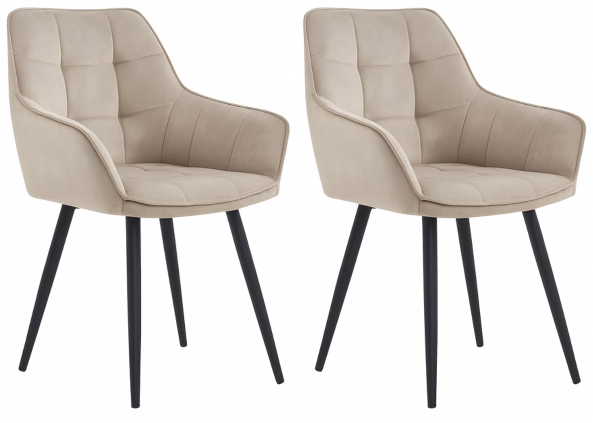 Colenis - Oriana Eetkamerstoel - Set Van 2 - Beige - Fluweel - Velvet - Industrieel