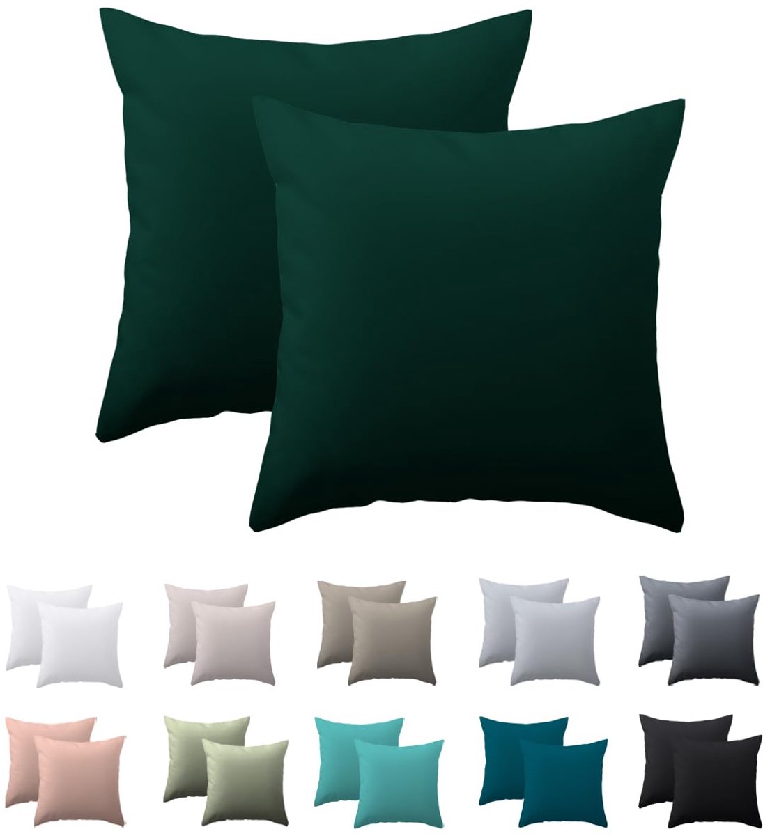 Ibenzoa Set van 2 donkergroene kussenslopen 40x40 cm van zachte microvezel