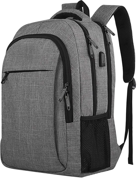 HipWare - Rugzak Laptoptas Schooltas - USB aansluiting - 36L - Grijs - Luxe Rugtas met 13 vakken & Antidiefstalvak