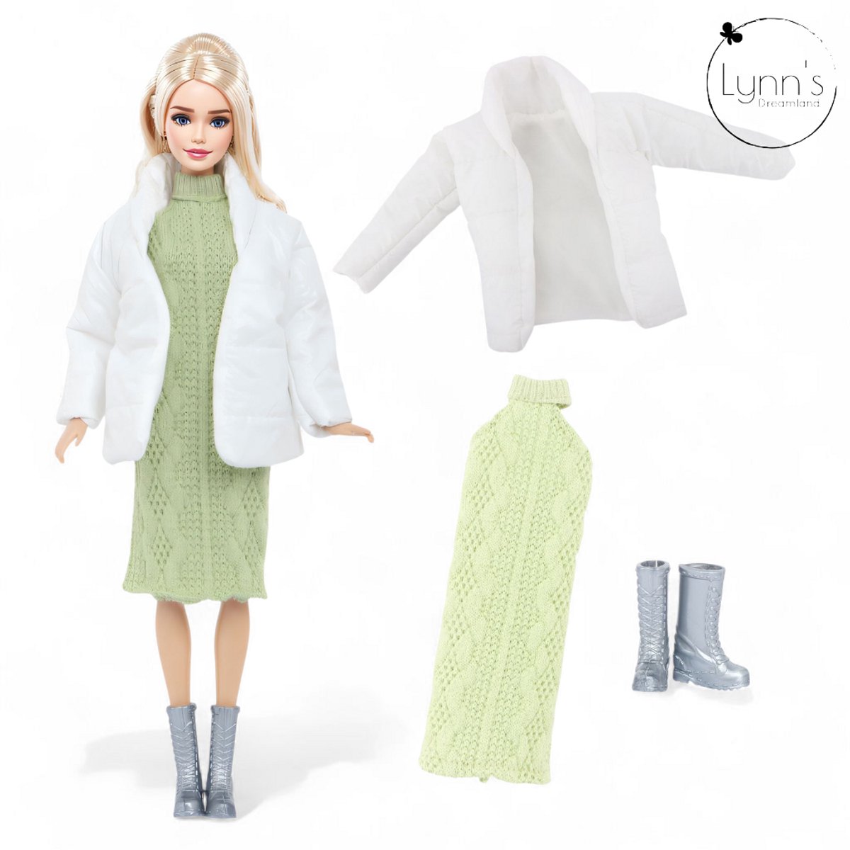 Lynn’s poppenkleertjes - Set ‘Lea’ - Geschikt voor modepop - Set van 3 outfits, 3 paar schoenen, 2 handtassen - Kledingset voor modepoppen - Cadeauzakje — afbeelding 3