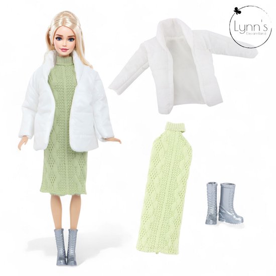 Lynn’s poppenkleertjes - Set ‘Lea’ - Geschikt voor Barbie pop - Set van 3 winter outfits, 3 paar schoenen, 1 handtas - Kledingset voor modepoppen - Cadeauzakje van Merkloos — afbeelding 3