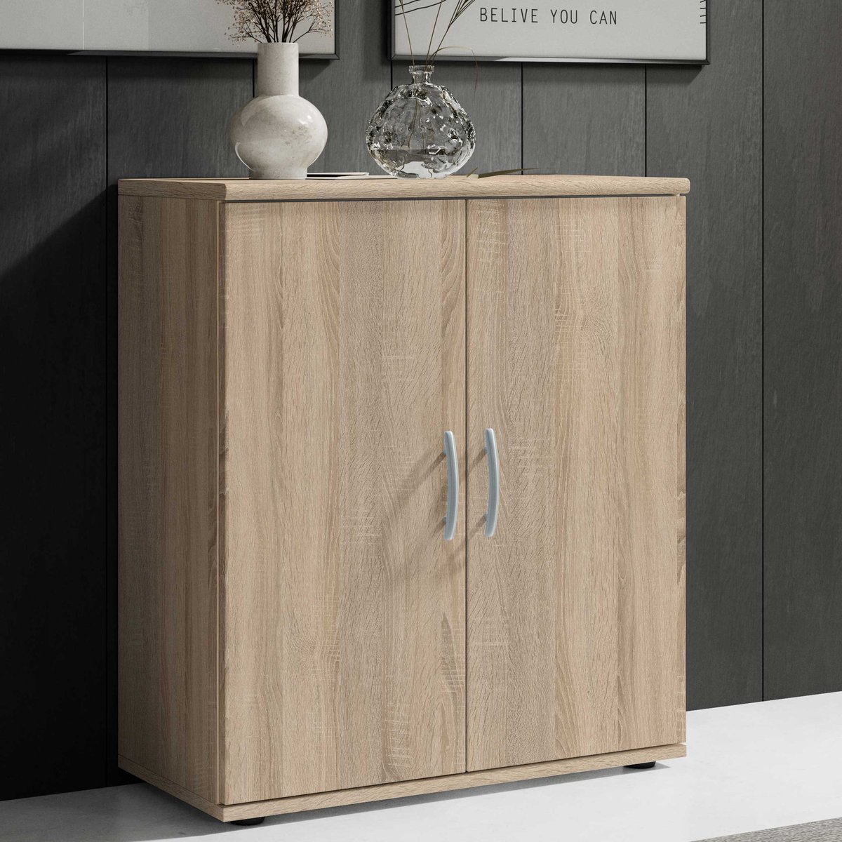Commode Viviane 60cm Met 2 Deuren - Eik - Emob - Dressoir - Bruin - Spaanplaat