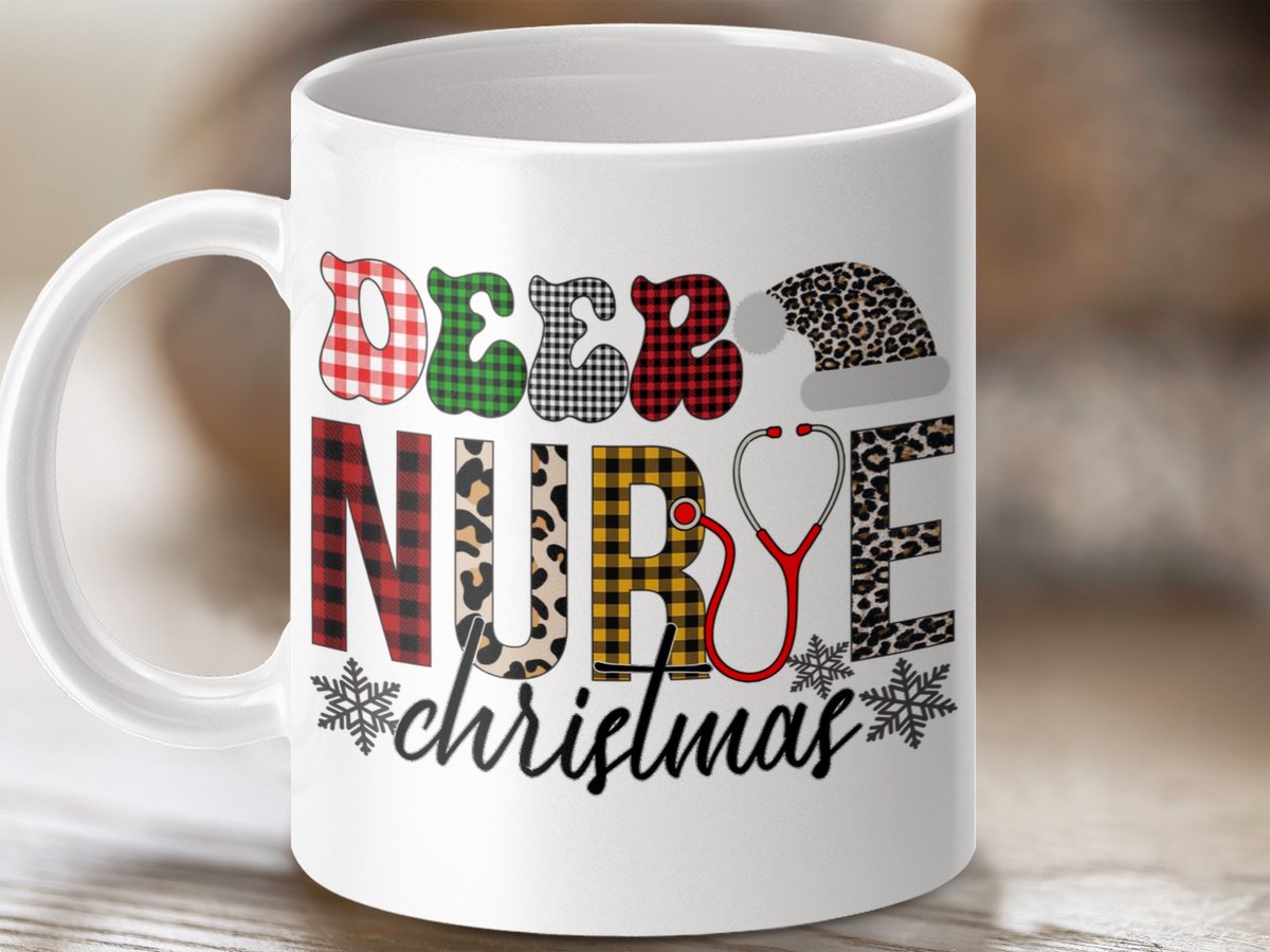 Mok Deer Nurse Christmas Design, Verpleegster Mok, Kerst mok, Koffie mok, Leuk cadeau idee, Kerst cadeau, Verpleegster cadeau