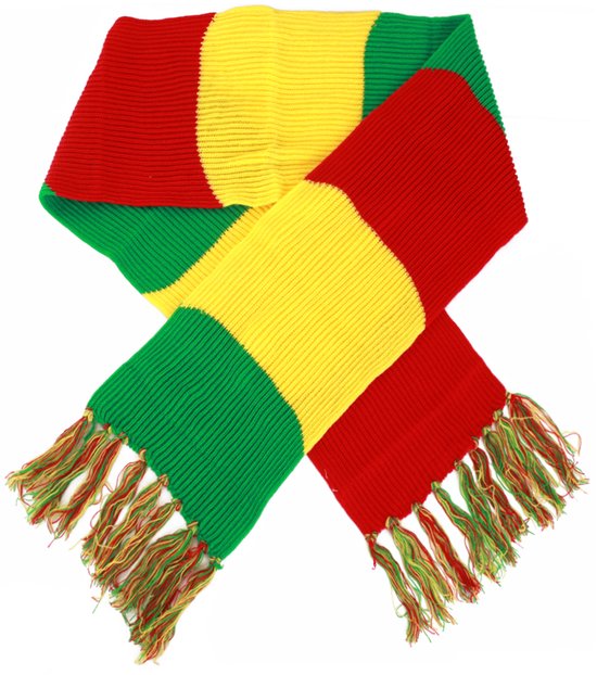 Écharpe tricotée rouge / jaune / vert