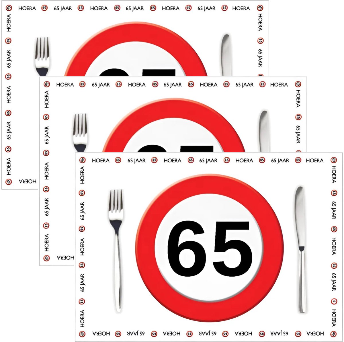 Placemat 65 jaar - 30x stuks - 42 x 30 cm - 90g - papier - verjaardag - jubileum