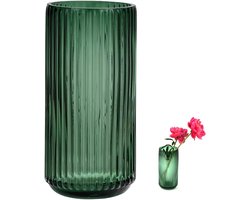 TSKDKIT Glazen bloemenvaas, moderne cilindervormige vaas, handgemaakte kristallen vazen, groen, 25 cm hoog, verdikte gestreepte glazen vaas in boho-stijl voor thuiskantoordecoratie, tafeldecoratie, verjaardagscadeau, bruiloften