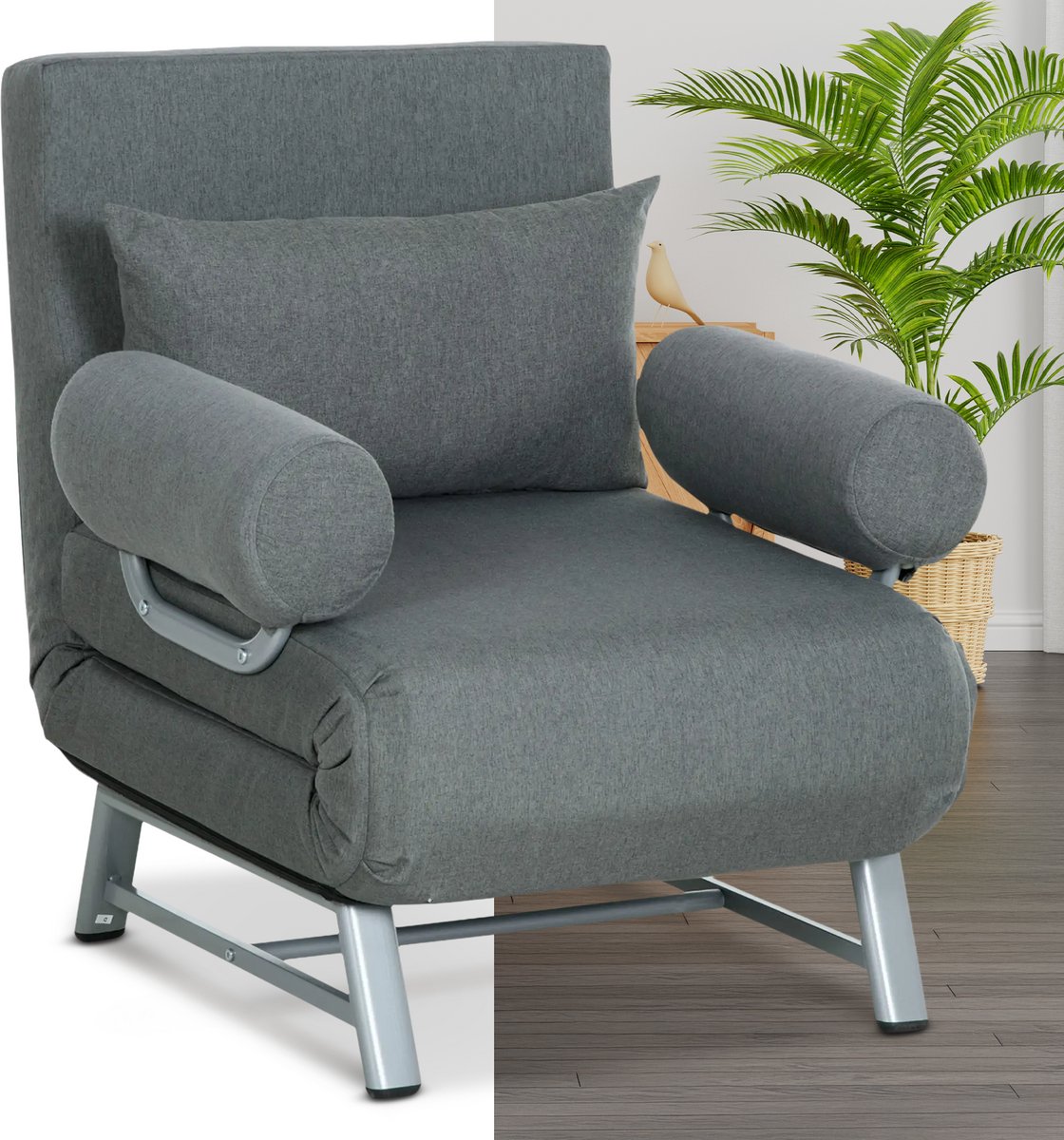 Slaapstoel - Uitklapbaar - Slaapbank - Logeerbed - Zetelbed - Slaapfauteuil - Vouwbed - 1 persoons - Zeer comfortabel - Dunkergrijs