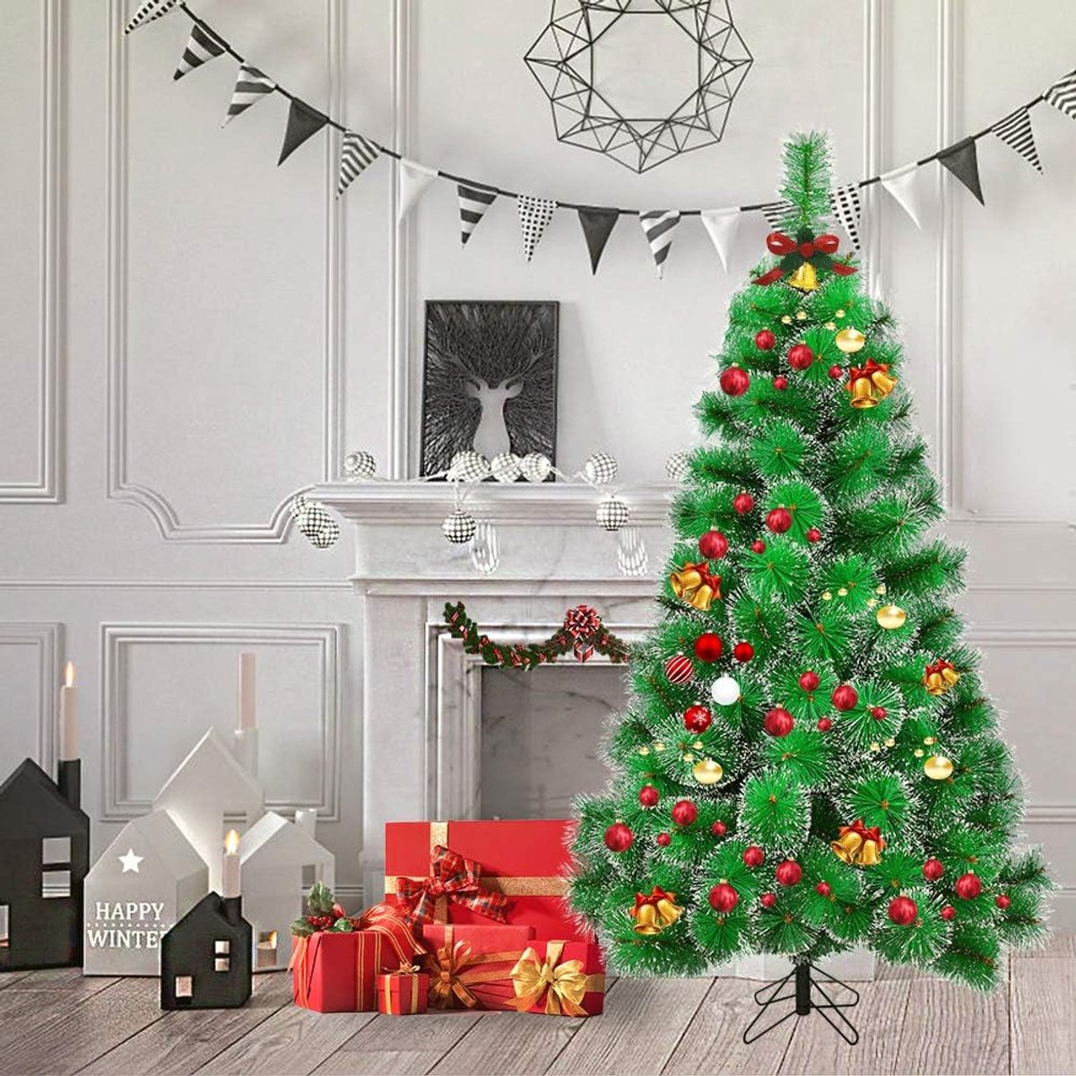 120 Cm Kerstboom Kunstkerstboom Decoratie Dennenboom Groene Dennennaalden Met Sneeuweffect Met Standaard