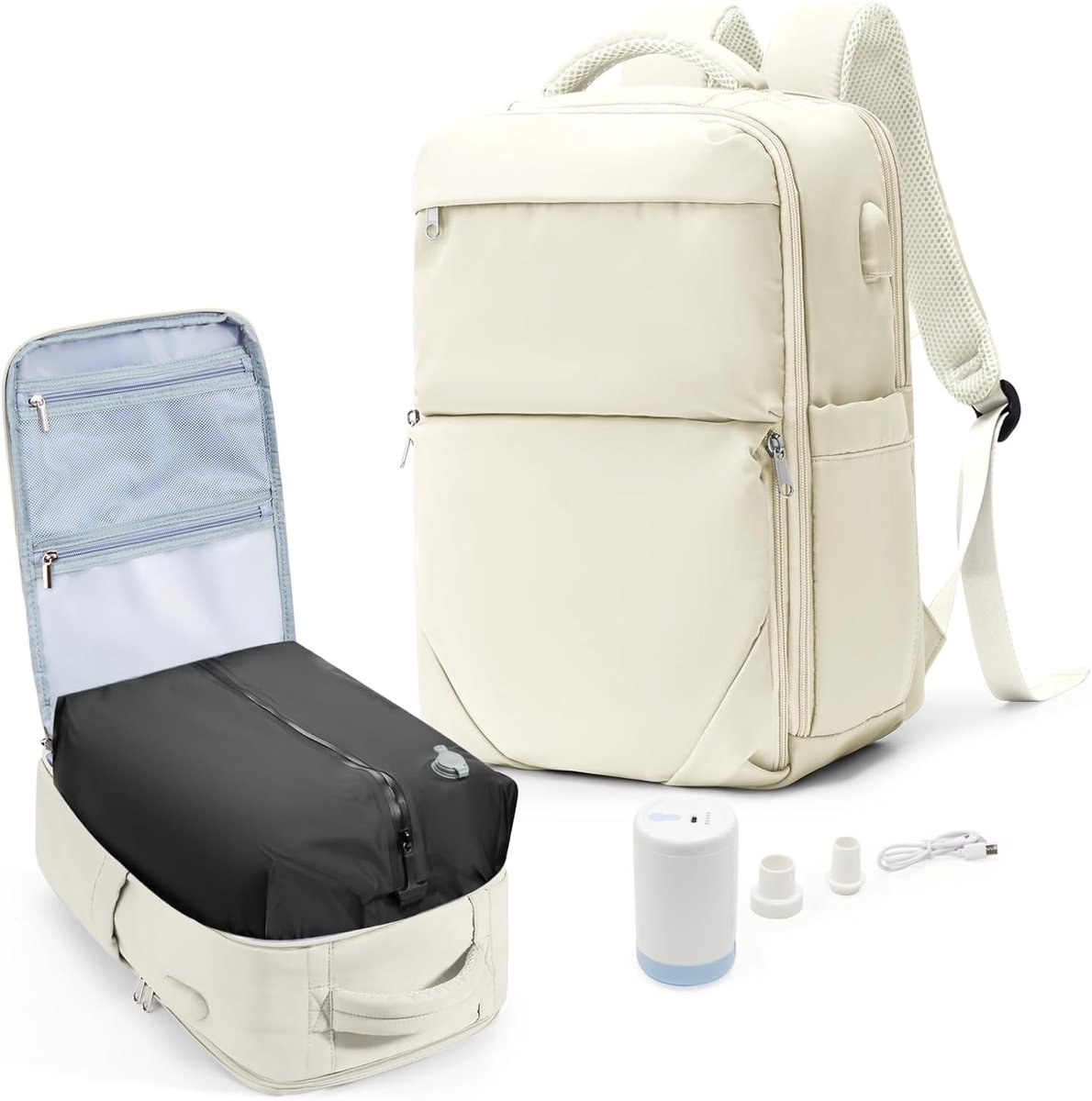 Reisvakantie Rugzak - Ruimtebesparende Handbagage met Vakuümsysteem - Beige