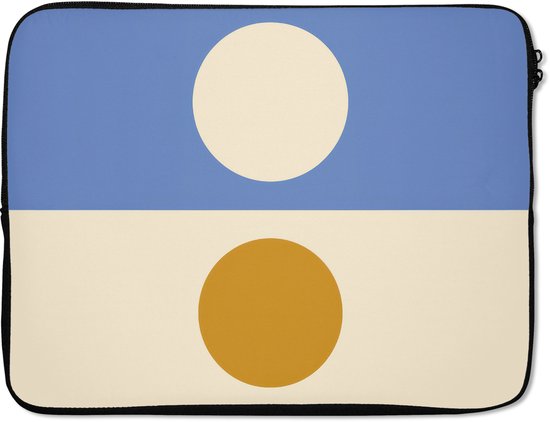 Housse pour ordinateur portable 17 pouces - Motifs circulaires - Symétrique - Wit - Blauw- Jaune - Dimensions internes : 41 x 28 cm - Dos noir