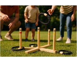Ringwerpen – Ring gooien - Houten Party Spel – 37×37 cm – Inclusief 5 touwringen – Voor binnen & bui