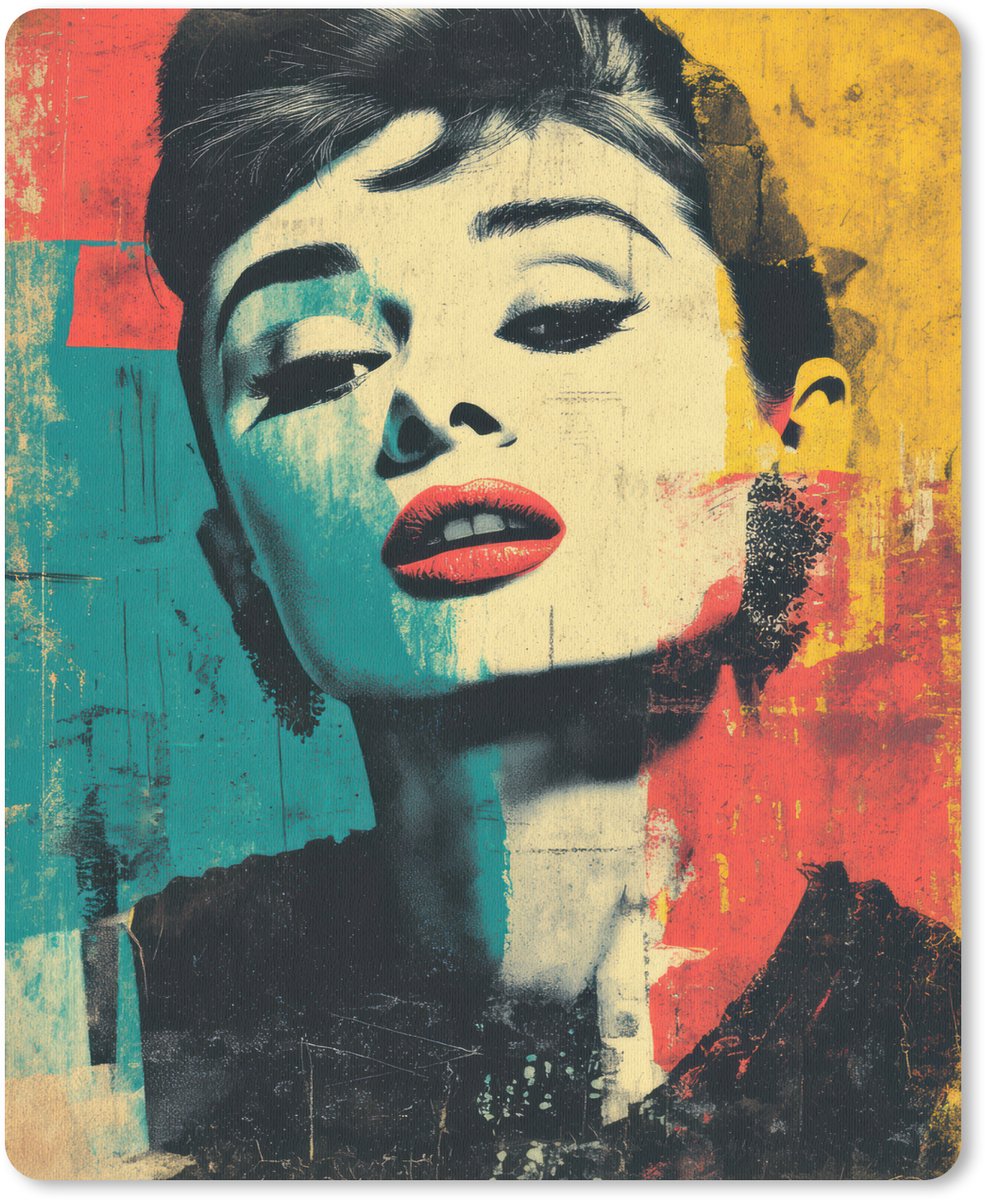 Muismat 19x23 cm - Mousepad Vrouw - Rode lippen - Expressief - Grafisch - Muismatten