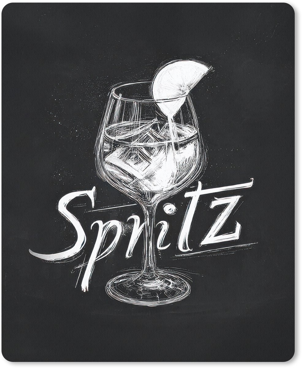 Muismat 19x23 cm - Mousepad Glas spritz - Krijtletters - Ijsblokjes - Citroen - Muismatten