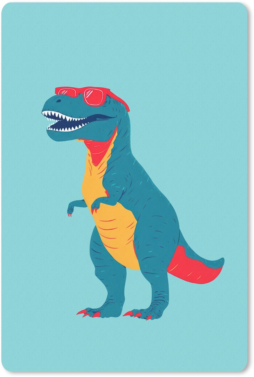 Muismat 18x27 cm - Mousepad Dinosaurus - Blauw - Zonnebril - Muismatten