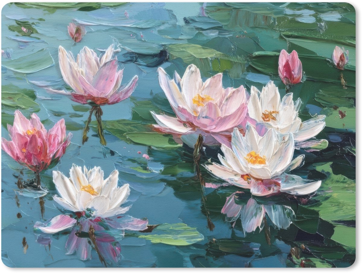 Muismat 23x19 cm - Mousepad Waterlelies - Bloemen - Roze - Water - Muismatten