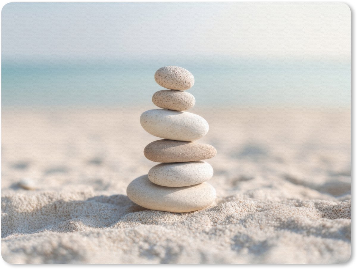 Muismat 23x19 cm - Mousepad Stenen - Stapel - Zand - Zee - Muismatten