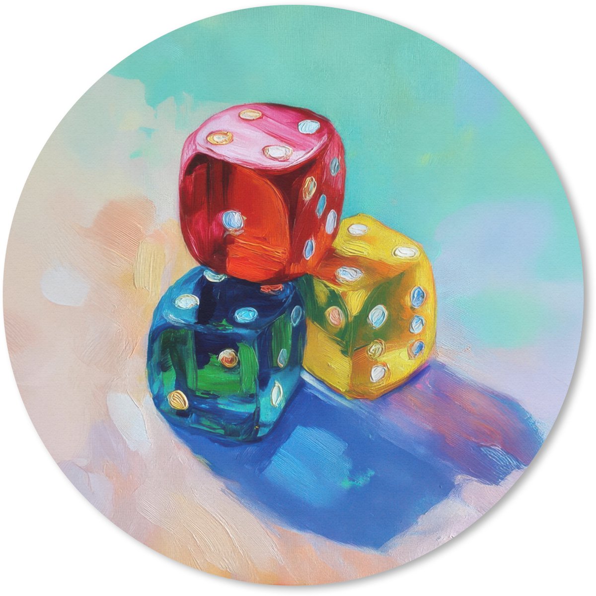 Muismat rond 20x20 cm - Mousepad Dobbelstenen - Kleurrijk - Getallen - Stipjes - Ronde muismatten