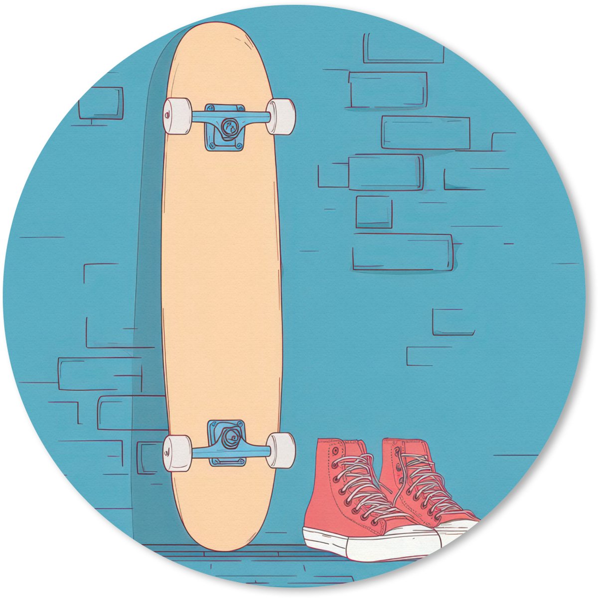 Muismat rond 20x20 cm - Mousepad Skateboard - Gympen - Rood - Minimalistisch - Ronde muismatten