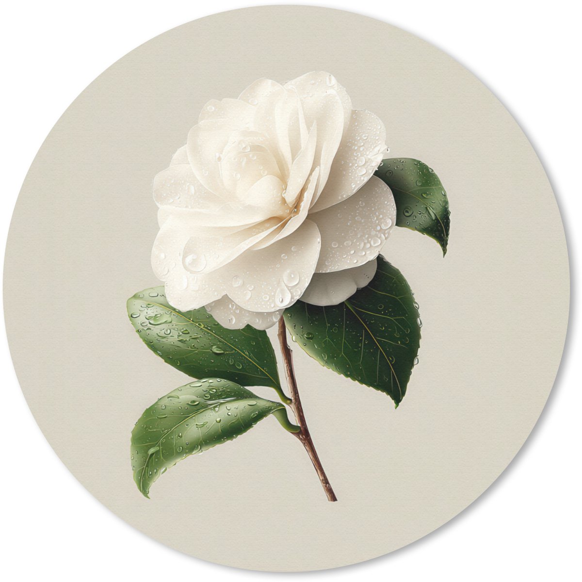 Muismat rond 20x20 cm - Mousepad Cameliabloem - Wit - Groen - Ronde muismatten