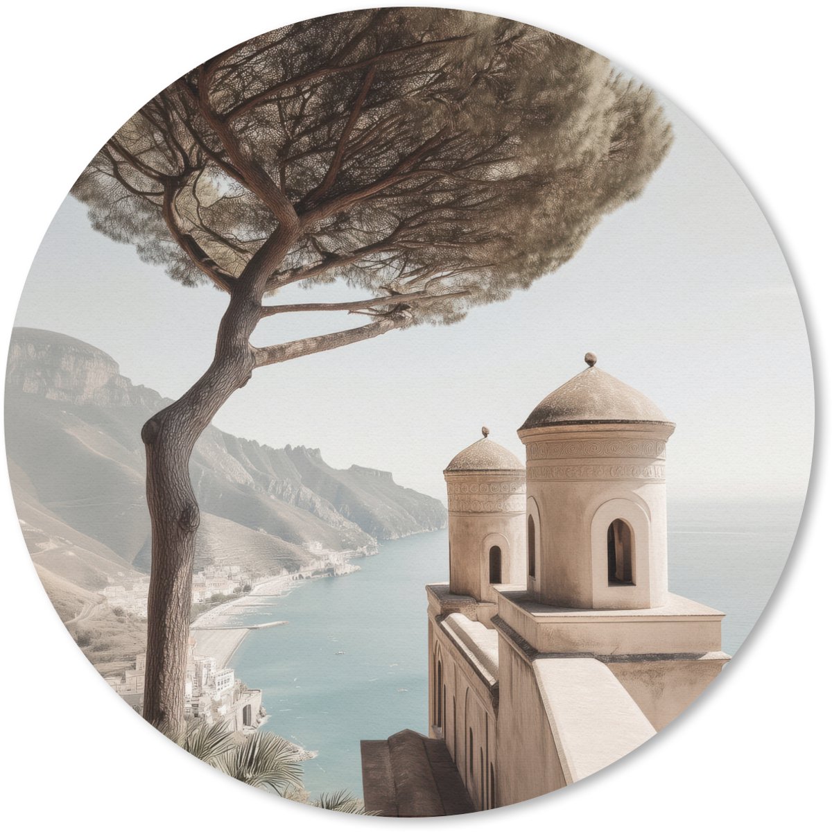 Muismat rond 40x40 cm - Mousepad Kust - Klif - Boom - Gebouw - Ronde muismatten