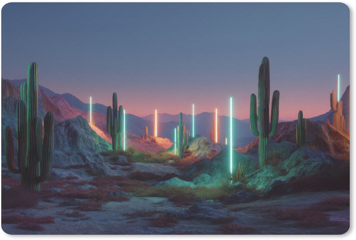 Muismat 27x18 cm - Mousepad Cactus - Lichtzuilen - Zonsondergang - Muismatten