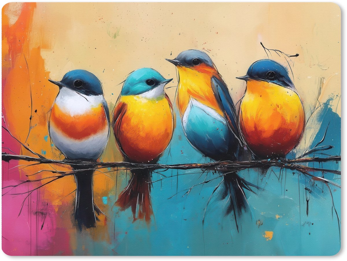Muismat XXL 80x60 cm - Bureau onderlegger - Bureau mat Vogels - Kleurrijk - Tak - Abstract - Bureaumat - Gaming mousepad xl - Bureaulegger groot - Computer deskmat