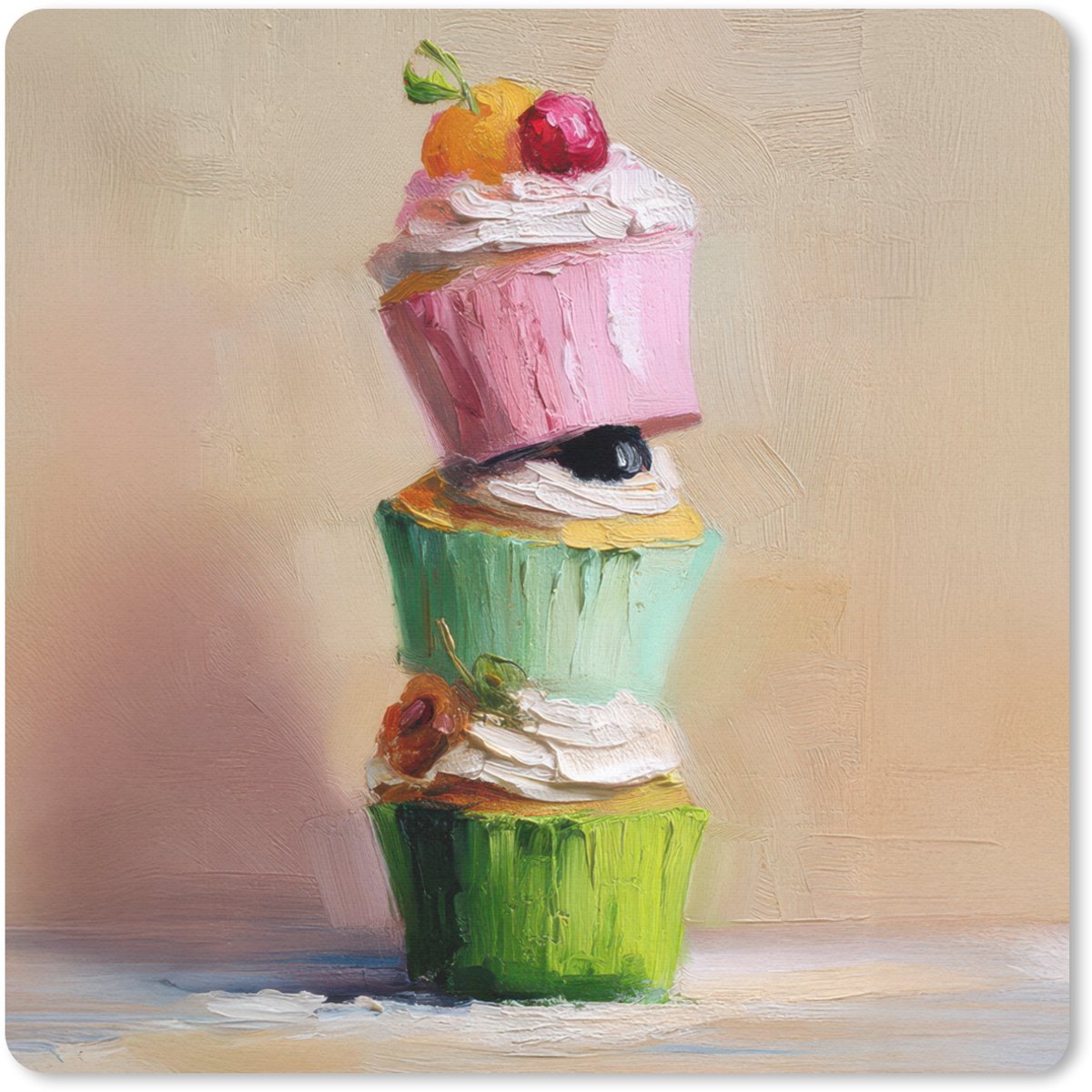 Muismat 30x30 cm - Mousepad Cupcakes - Gestapeld - Kleurrijk - Fruit - Muismatten