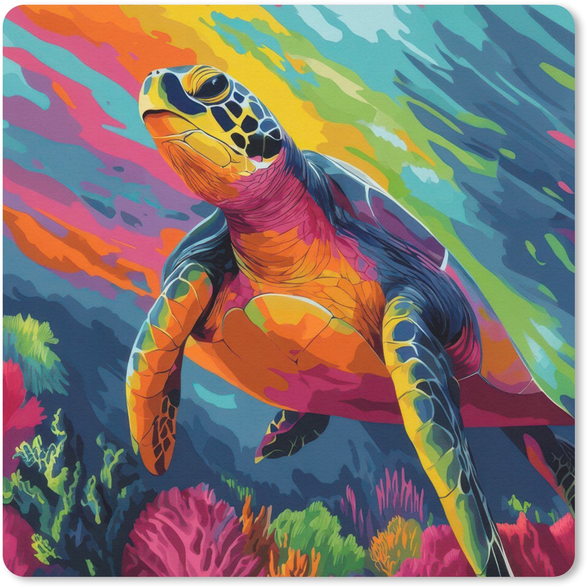 Muismat 20x20 cm - Mousepad Koraal - Schildpad - Abstract - Water - Muismatten
