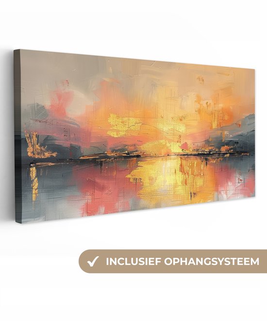 Tableau sur toile 200x100 cm - Décoration murale moderne - Abstraite - Or - Rose - Décoration murale murale salon - Décoration chambre - Accessoires de décoration - Peintures sur toile