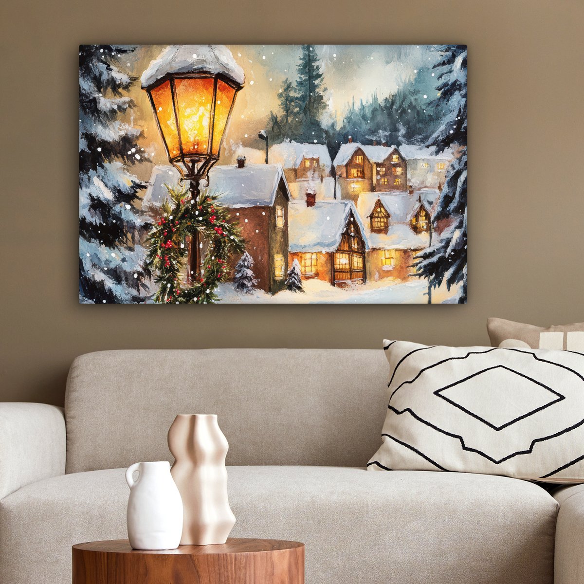 Canvas schilderij 90x60 cm - Wanddecoratie Kerstdorp - Huizen - Sneeuw - Kerst - Muurdecoratie woonkamer - Slaapkamer decoratie - Kamer accessoires - Schilderijen op canvas - Kerstdecoratie voor binnen - Kerstversiering - Kerstmis versiering – foto 6