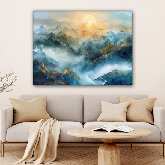 Peinture sur toile 120x90 cm - Décoration murale Abstrait - Paysage - Montagnes - Blauw - Moderne - Décoration murale murale salon - Décoration chambre - Accessoires de chambre - Peintures