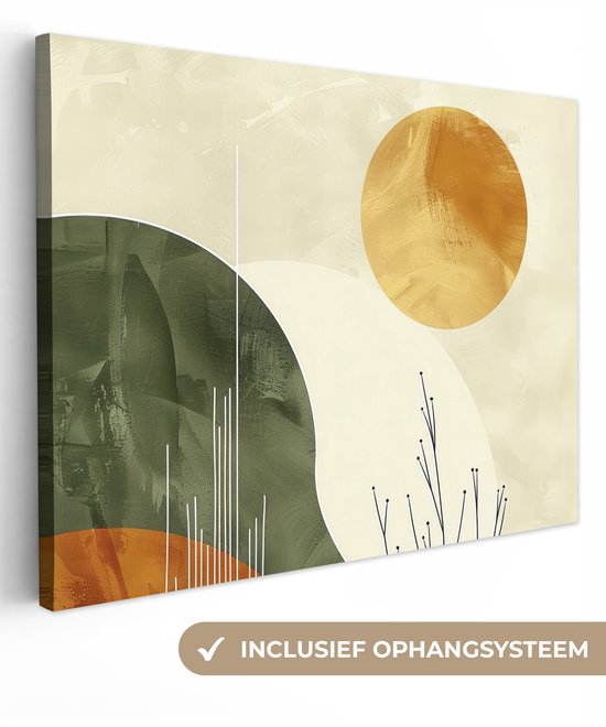 Canvas schilderij 40x30 cm - Wanddecoratie Abstract - Landschap - Zon - Kunst - Muurdecoratie woonkamer - Kamer decoratie modern - Abstracte schilderijen