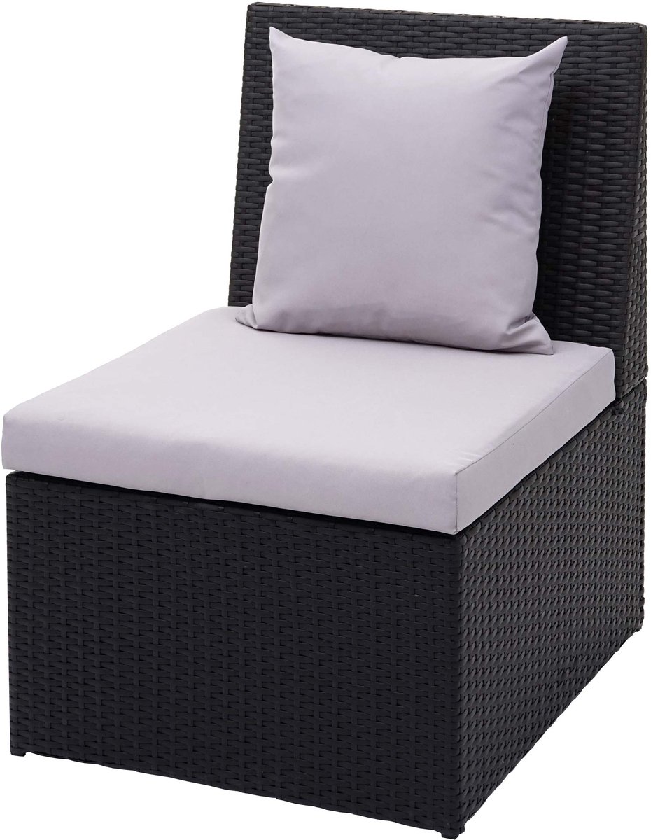 Poly-rotan fauteuil MCW-G16, lounge rotan stoel tuinstoel, gastronomie ~ zwart, kussens lichtgrijs