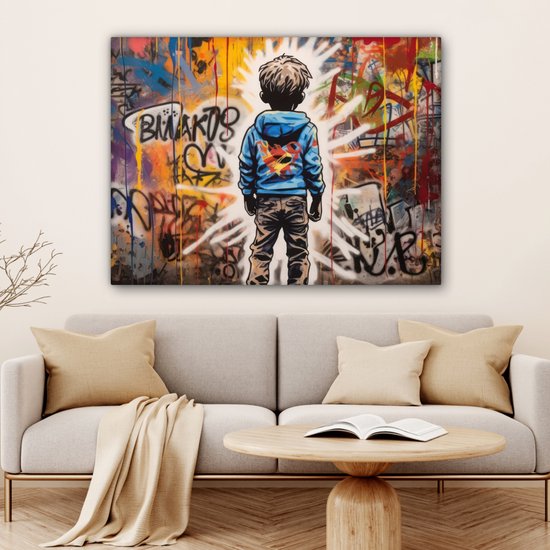 Tableau toile 120x90 cm - Décoration murale Graffiti - Garçon - Couleurs - Street Art - Décoration murale murale salon - Décoration chambre - Accessoires de chambre - Peintures