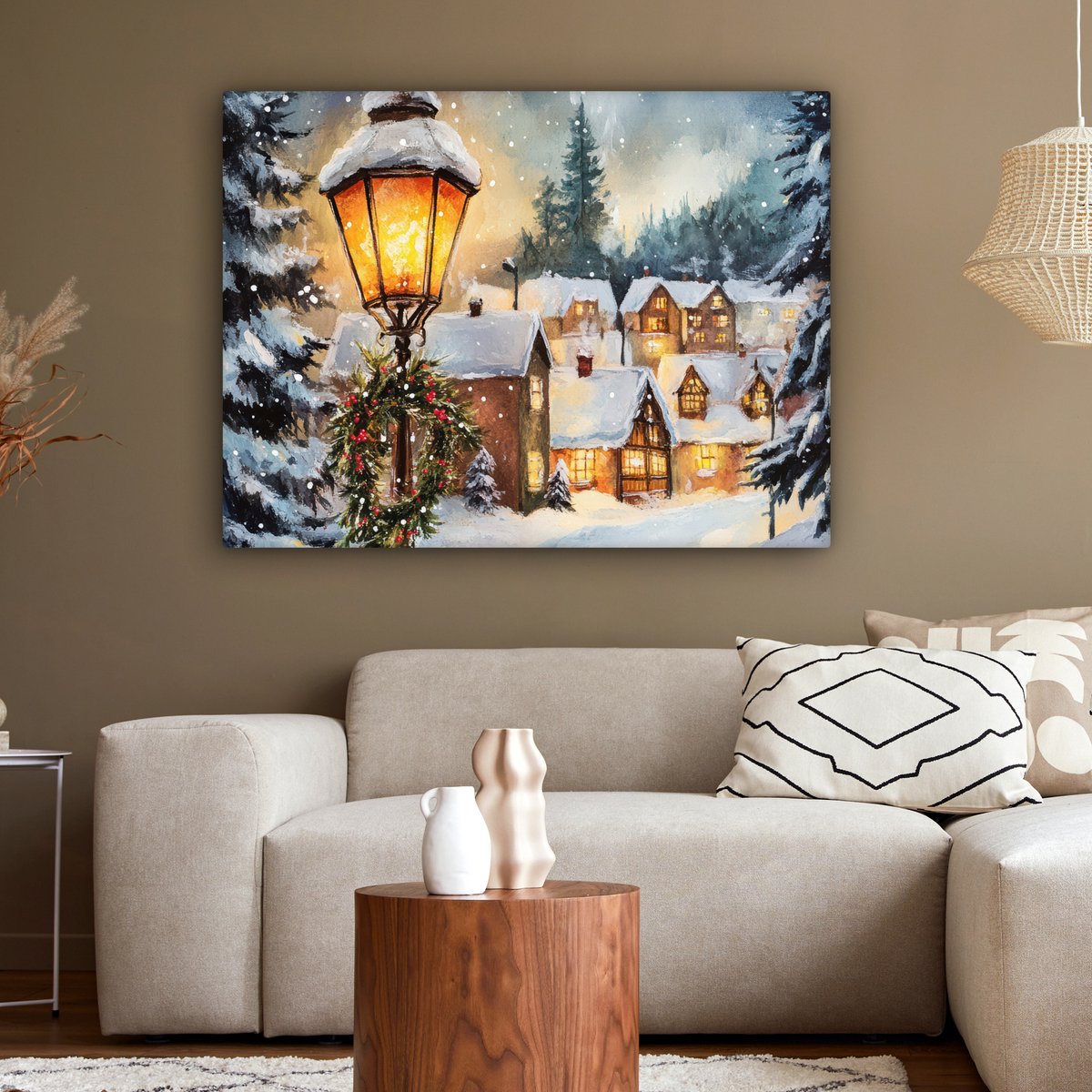 Canvas schilderij 120x90 cm - Wanddecoratie Kerstdorp - Huizen - Sneeuw - Kerst - Muurdecoratie woonkamer - Slaapkamer decoratie - Kamer accessoires - Schilderijen op canvas - Kerstdecoratie voor binnen - Kerstversiering - Kerstmis versiering – foto 6