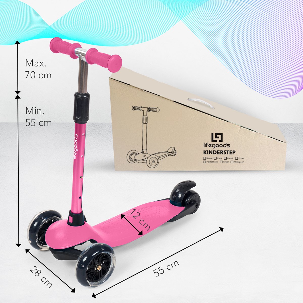 LifeGoods Kinderstep - Step 2-5 Jaar - 3 Lichtgevende LED Wielen - Hoogte Verstelbaar - Jongens/Meisjes - Roze — afbeelding 9