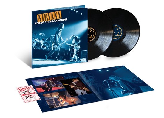Nirvana Live at the Paramount 2 LP set met openklapbare hoes, twee vinylplaten en boekje met foto's