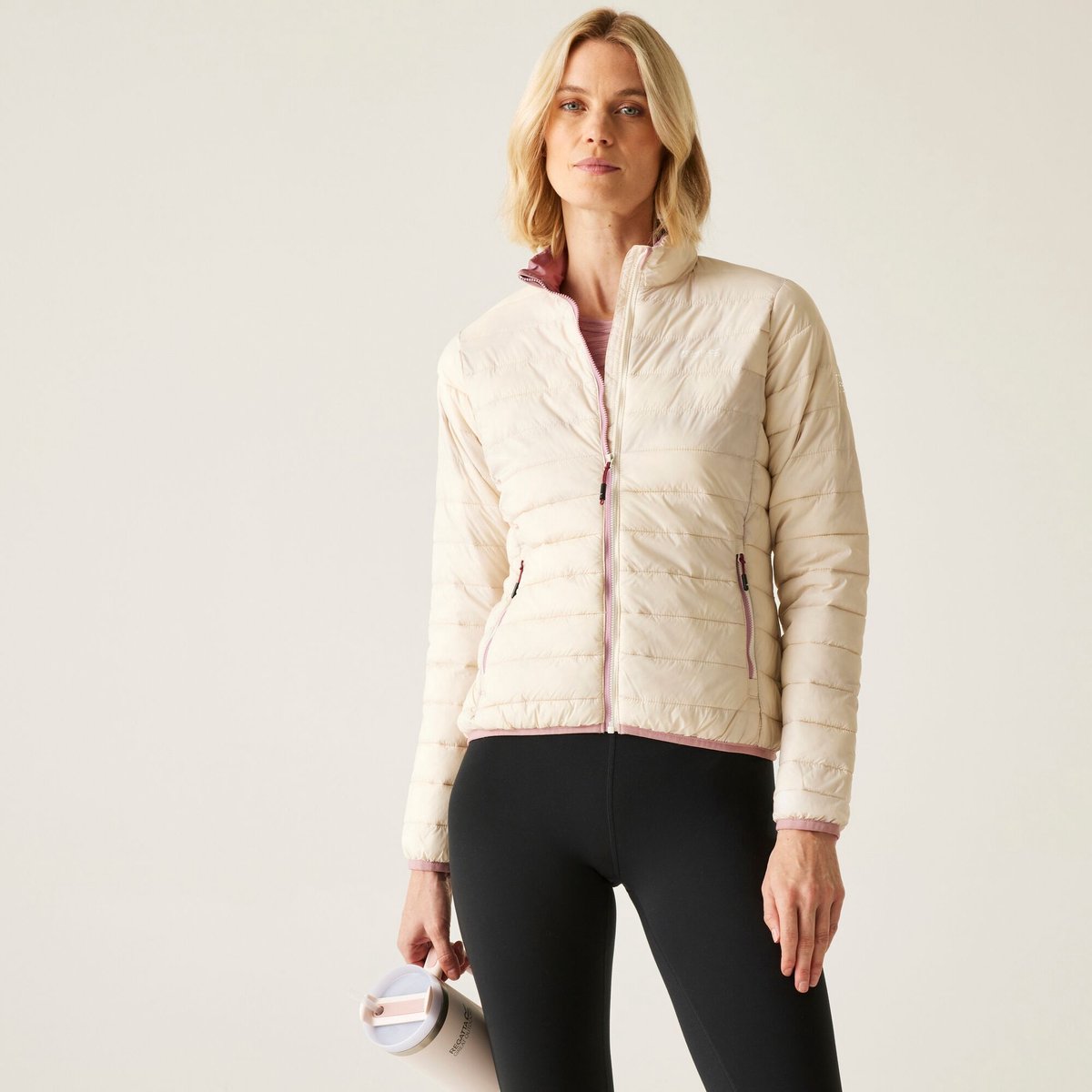 Gevulde Jas Wandelen Dames Hoge Kraag Quilted Design Wit