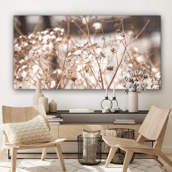 Peinture sur toile 160x80 cm - Décoration murale Fleurs séchées - Wit - Plantes - Décoration murale murale salon - Décoration chambre - Accessoires de chambre - Peintures